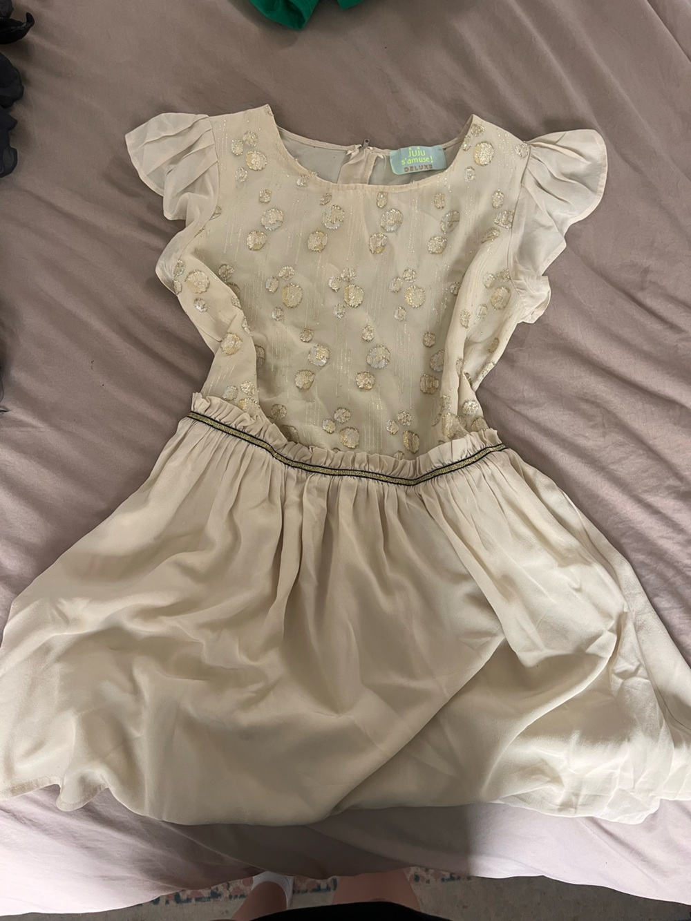 Women’s Cream Party Dress with Gold Dot Accents
